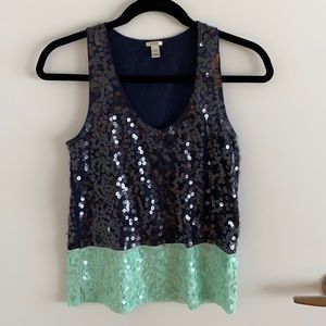 J.Crew blue and green sequin top, size XXS